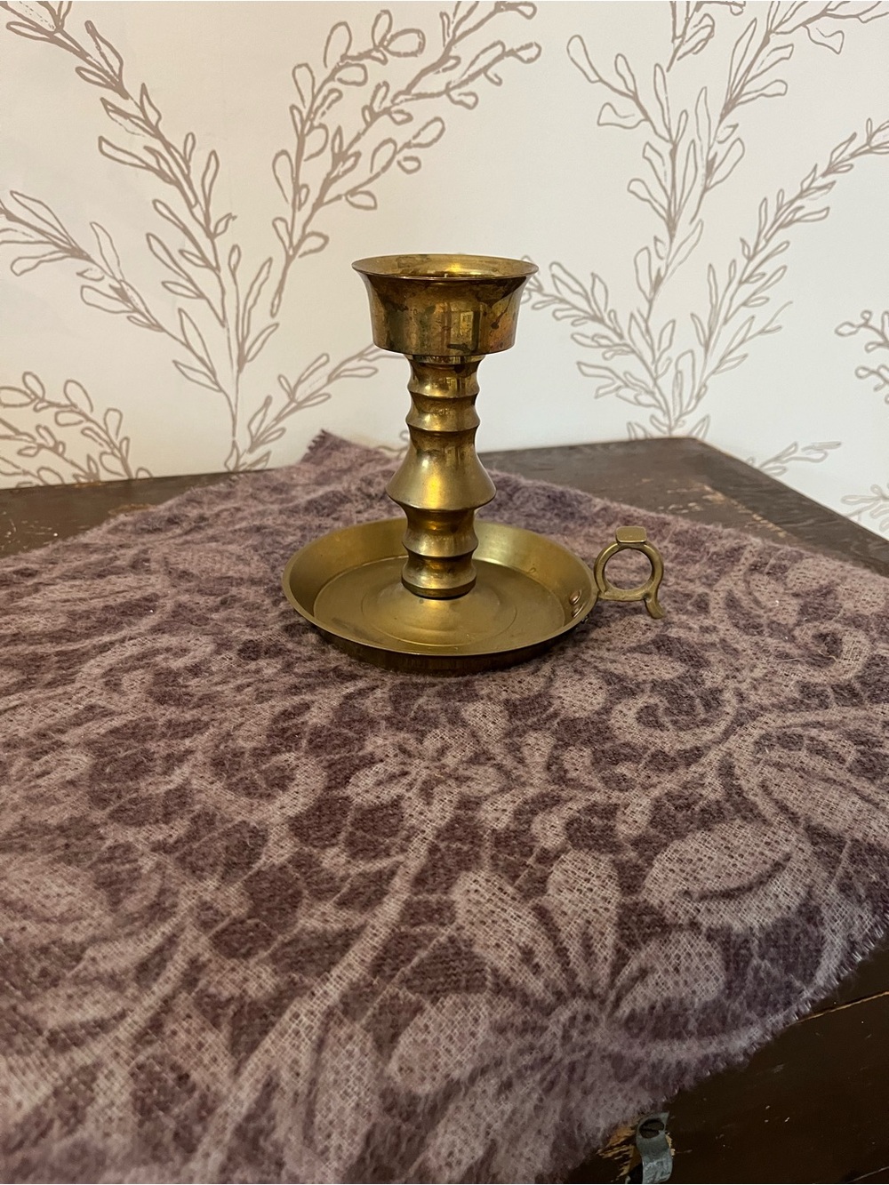 Large Big Heavy Vintage Solid Brass Chamberstick Candle Holder Candlestick